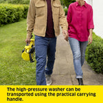 Load image into Gallery viewer, Man and woman walking outdoors with a high-pressure washer, text about carrying handle.