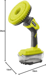Load image into Gallery viewer, Ryobi power scrubber with dimensions labeled on a white background