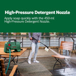 Load image into Gallery viewer, Person using a high-pressure detergent nozzle to clean outdoor furniture with a green background and text about the product.